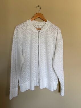 Maurices White Open Knit Zip Front Bomber Cardigan Jacket 1X